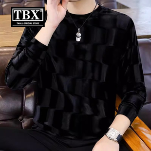 高端金丝绒卫衣男士2025新款春秋冬季加绒打底衫男款圆领长袖t恤