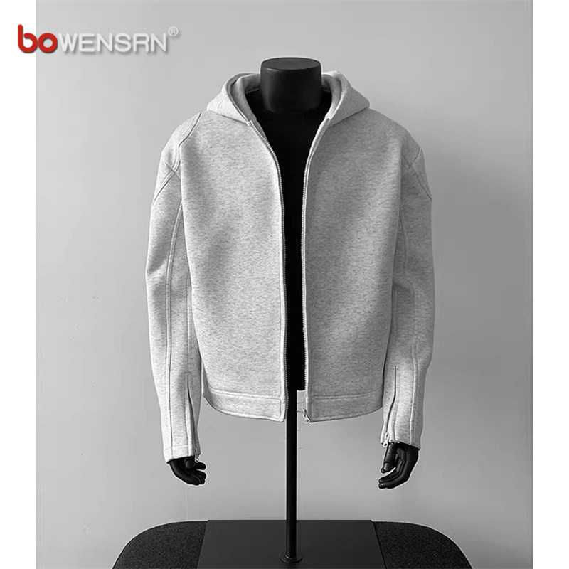 潮牌解构连帽开衫卫衣男士2025年新款春秋冬季短款高级感外套男款