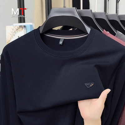 高端纯棉圆领男士卫衣2025新款春秋冬季宽松加厚打底衫男款上衣服