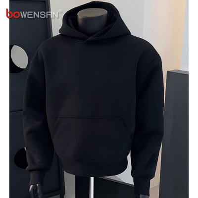 潮牌黑色连帽卫衣男士2025新款春秋冬季美式加绒加厚正肩外套男款