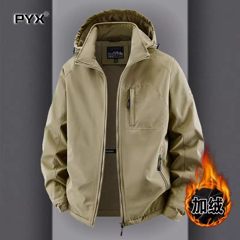 加绒保暖冲锋衣外套男士2025新款秋冬季男外套大码工装棉服男款潮