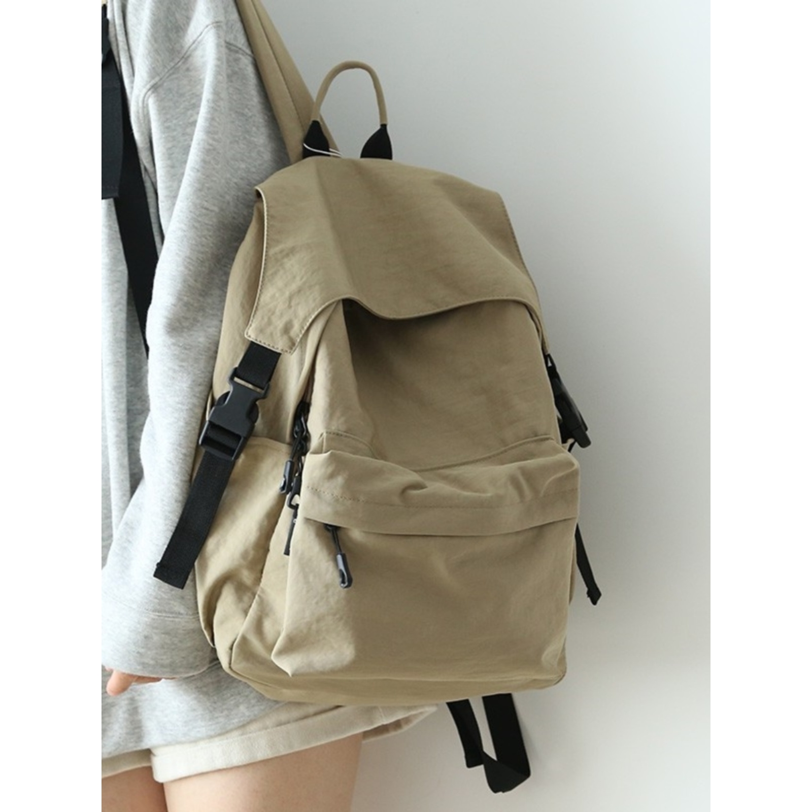 法国MKPREF时尚褶皱双肩包女旅游轻便背包男大学生高中生新款书包