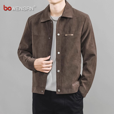 潮牌麂皮绒复古外套男士2025新款春秋冬季痞帅高级感翻领夹克男款
