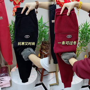 休闲裤冬季加厚加绒卫裤女宽松显瘦百搭哈伦裤保暖羊羔绒运动裤潮