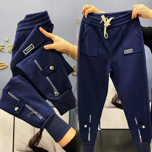 洋气百搭哈伦裤 秋冬加绒休闲裤 女宽松遮肉显瘦运动裤 纯棉卫裤 新款