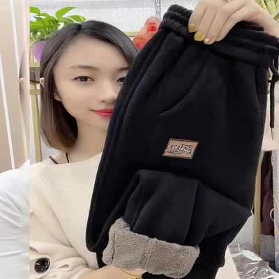 高腰休闲羊羔绒长裤宽松运动裤