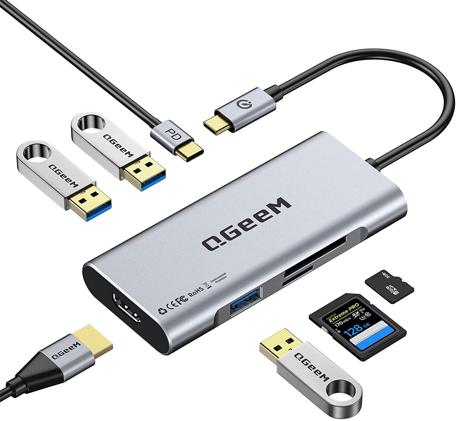 USB集线器QGEEM7合1扩展坞外接