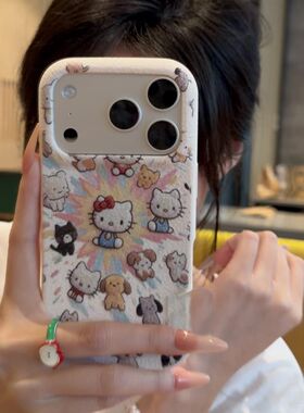 爆炸小猫适用苹果iPhone17promax手机壳16pro可爱15plus卡通Hello Kitty14/13/12/11全包皮革纹保护套