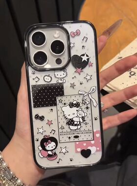 黑色KT酱适用iPhone17Pro苹果16promax手机壳15plus黑框亚克力14/13/12/11透明保护壳