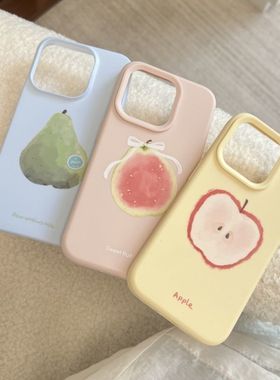 清新水果适用iPhone16Pro苹果15promax手机壳14Plus肤感液态硅胶12/13/11