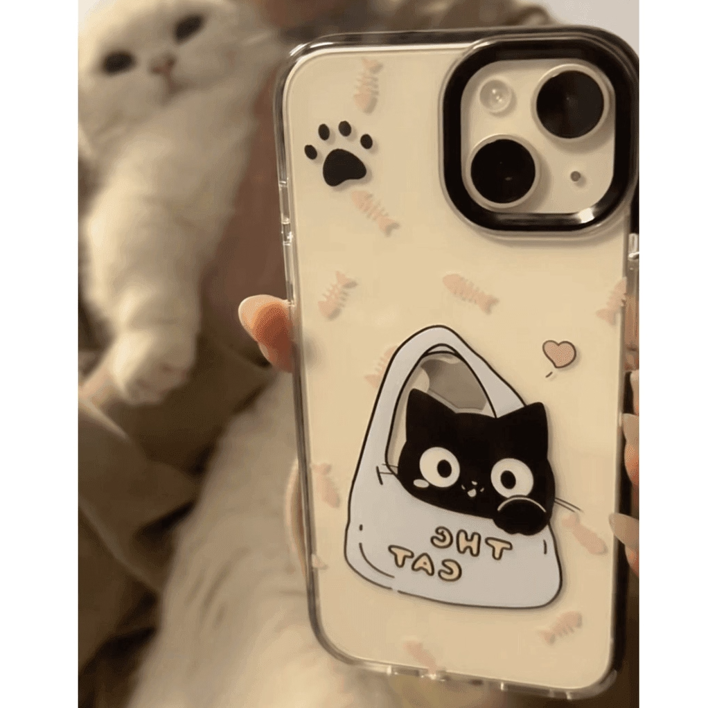 购物袋小黑猫适用苹果16手机壳