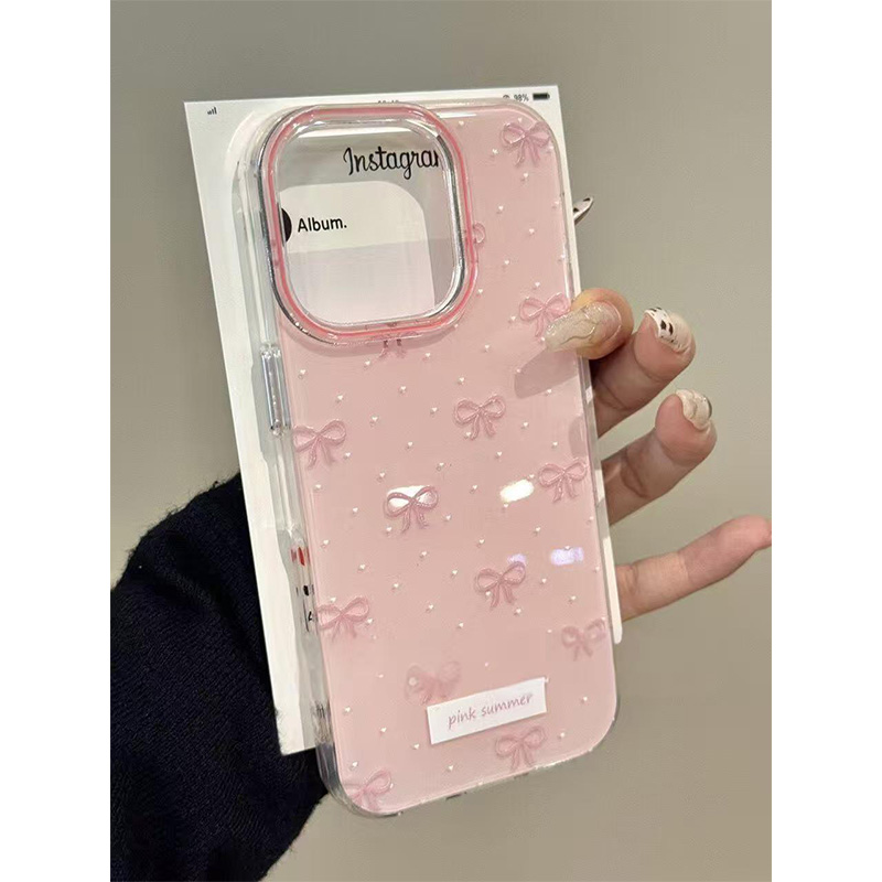 少女粉色波点蝴蝶结手机壳