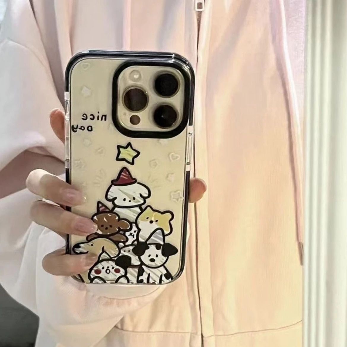 圣诞红帽小狗适用苹果16PROMAX手机壳iPhone15软壳14plus黑框17Air透明13手机套12Pro/11/6/7PXR保护套XSMAX