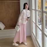 新中式轻国风改良粉色套装裙女2025年春季新款高级感半身裙两件套，女装套装/套裙，2C251