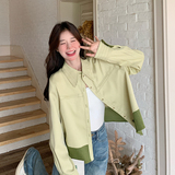 外套女春秋2025新款撞色拼接小清新翻领高级感休闲超好看夹克上衣，女装短外套，2C251
