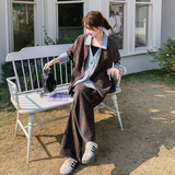 复古开衫穿搭一整套女春2025新款牛仔拼接假两件上衣阔腿裤两件套，女装套装/套裙，2C251