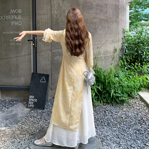 新中式印花罩衫半身裙套装女2025年春秋季新款国风复古显瘦两件套图片