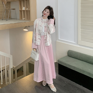 新中式轻国风改良粉色套装裙女2025年春季新款高级感半身裙两件套图片