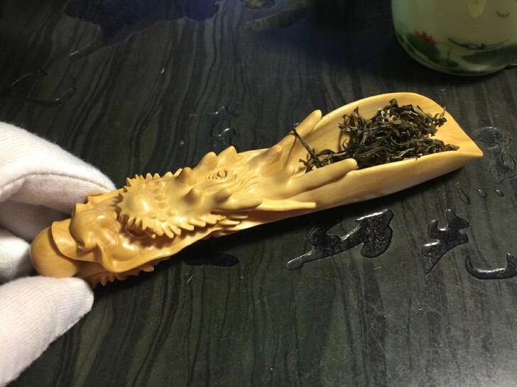 小叶黄杨木雕实木手把件居家雕刻工艺品摆件龙头茶勺茶道用具