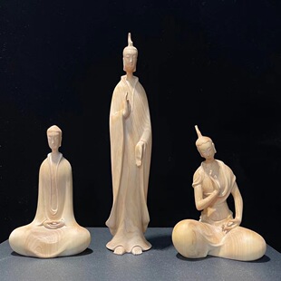 黄杨木雕北魏佛像禅意养性仿古风行坐听禅神像摆件家居装饰工艺品