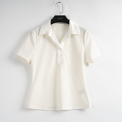 白色POLO衫夏季休闲通勤慵懒上衣-21195
