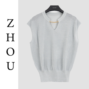 银色通勤日常百搭背心 20509