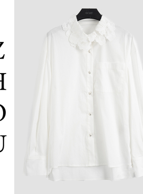 白色娃娃领气质长袖衬衫-20367