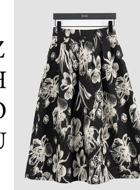 黑底白花气质时尚半身裙-41908