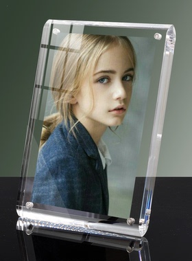 相框洗照片做成摆台长方形定制透明亚克力刻字lLOGO毕业照简约8寸