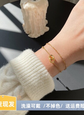 不掉色双环手链女款2025新款女生轻奢小众精致双层平安扣手链闺蜜
