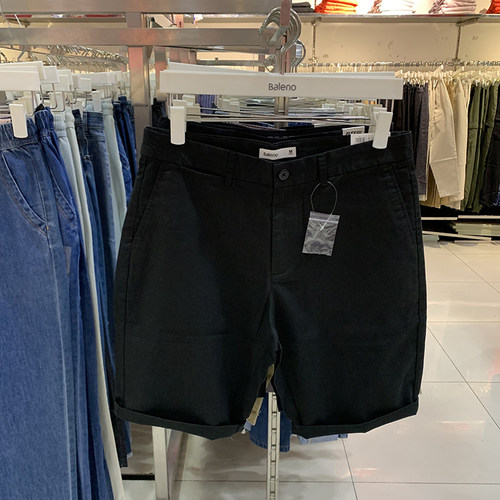 正品班尼路男装夏季时尚纯棉休闲纯色百搭修身简约五分直筒短裤男