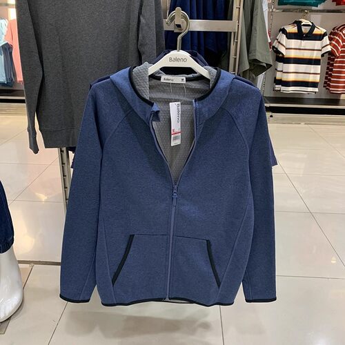 正品Baleno班尼路秋男款纯色拉链连帽卫衣修身休闲夹克外套男上衣
