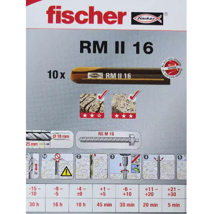 德国进口Fischer慧鱼化学锚栓RGM12膨胀螺栓后扩底机械倒锥型彗雨
