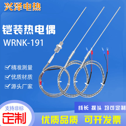 K型铠装热电偶WRNK-191/E型J型热电偶/探针热电偶/温度传感器