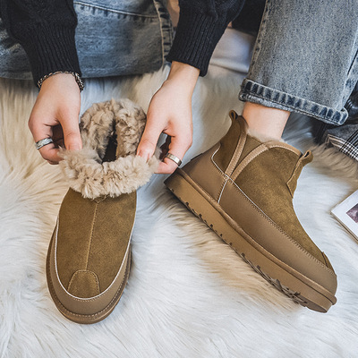 棉鞋男款冬季加绒加厚保暖男鞋真皮一脚蹬马丁靴切尔西东北雪地靴