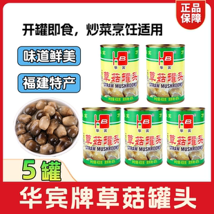 福建特产华宾牌草菇罐头400g*5罐装即食蘑菇罐头商用烹饪食用菌菇