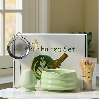 INS抹茶茶具8件套茶道绿色陶瓷茶筅茶勺点茶碗礼盒装 Matcha Set