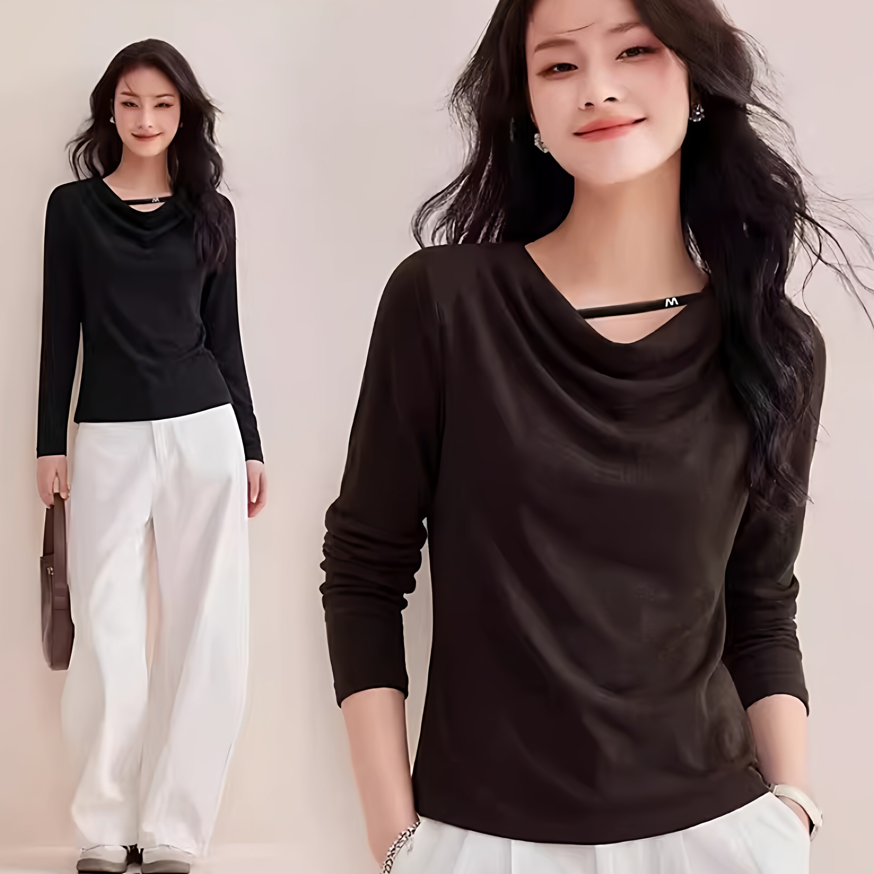 法式收腰遮肚子2026春季新款褶皱长袖T恤打底衫女可外穿内搭上衣