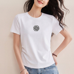 80支丝光棉T恤女重工短袖夏正肩显瘦新疆长绒棉抗菌设计感上衣