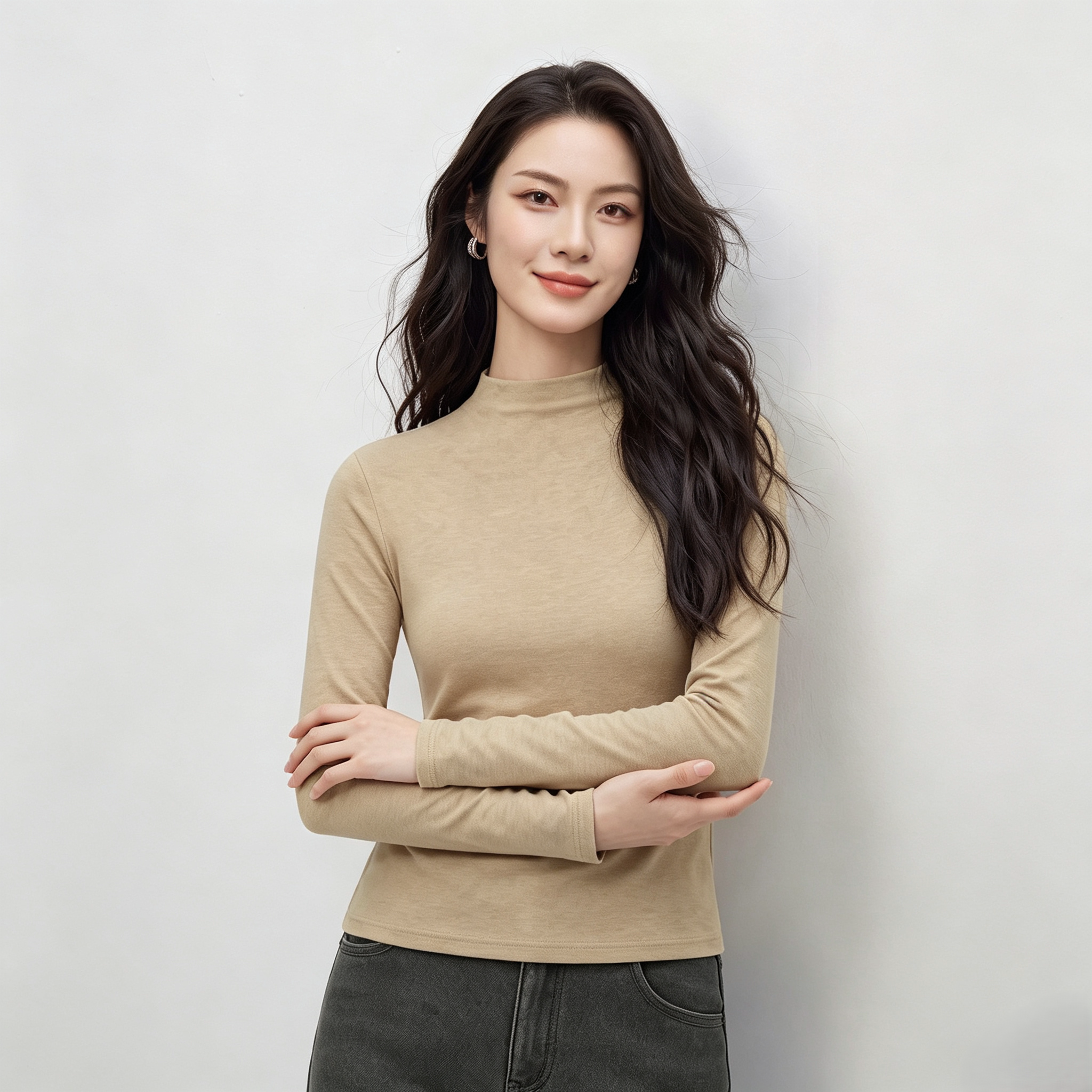 天丝羊毛面膜衣半高领女士打底衫