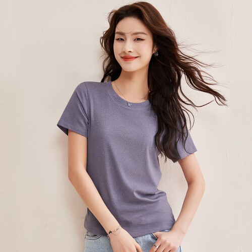莱赛尔天丝亚麻正肩短袖T恤女
