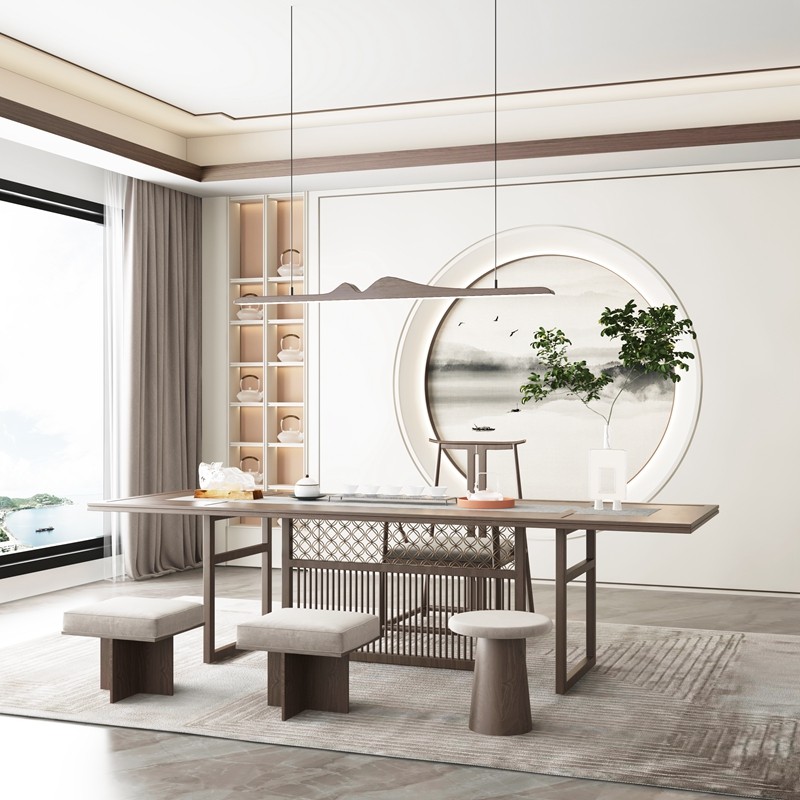 新中式实木茶桌椅侘寂风禅意茶台办公室家用休闲功夫茶台椅白蜡木