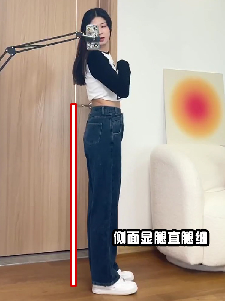 AUTUMN AND WINTER PLUS VELVET PEAR-SHAPED BODY CROTCH THIGH THICK JEANS WOMENS PLUS-SIZE CHUBBY MM SLIGHTLY CHUBBY GIRLS WEAR STRAIGHT-LEG PANTS