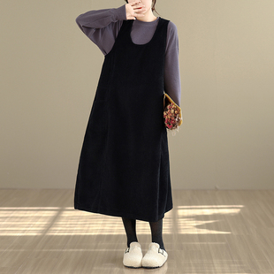 胖mm全棉水洗灯芯绒宽松显瘦长款 秋冬季 女装 大码 花苞连衣裙 新款