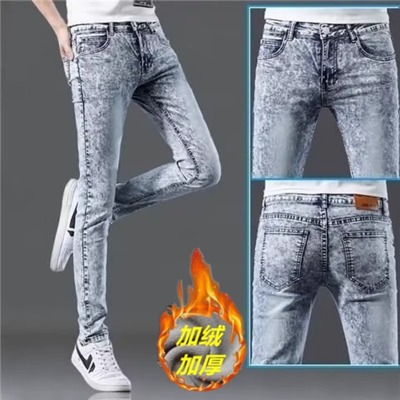 高端雪花裤子男2025新款修身小脚弹力男士牛仔裤秋冬潮牌加绒男裤