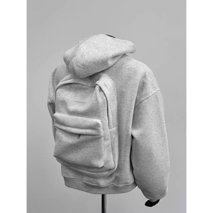 别致设计潮牌立体背包连帽开衫 小众设计感拉链外套独特 卫衣男秋季