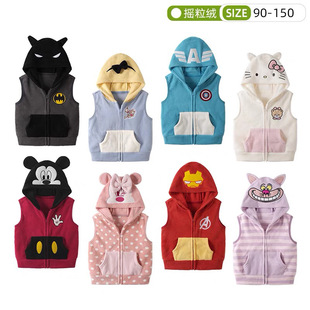 日系儿童摇粒绒马甲秋冬季男女童卡通带帽坎肩保暖拉链外搭90-150