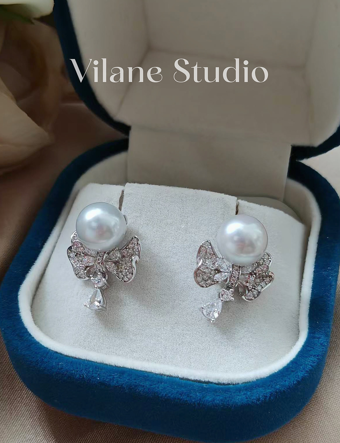 两戴款 无调色真多麻8-9圆珠纯银耳钉蝴蝶结小滴溜