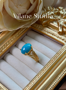 高频品 大蛋面10*13湖北原矿松石纯银镀18k金麦穗戒指开口四爪