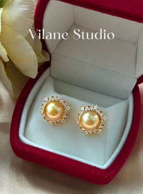 海水金珠彩虹金带绿光围锆10-11纯银耳钉 10.28&10.35 一物一拍